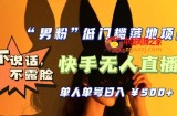 【全新升级】零基础单人单号单晚500+，不说话，不露脸，4月最新超皮实快手无人直播