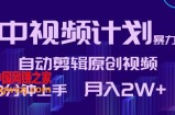 中视频计划暴力起号，自动剪辑原创视频，3分钟上手，月入2W+【揭秘】