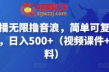 抖音直播无限撸音浪，简单可复制，偏门玩法，日入500+（视频课件+核心资料）