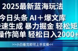 今日头条2025最新蓝海玩法，思路简单，复制粘贴，轻松实现矩阵日入2000+