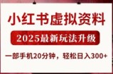 小红书虚拟资料，2025最新玩法升级，一部手机20分钟，轻松日入3张【揭秘】