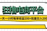 （12463期）一天一小时 狂撸电商平台 每单收益200+ 批量日入2000+