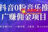 抖音0粉音乐推广赚佣金项目，外边割799，一部手机0成本就可操作，月入5000+