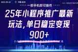 25年小程序推广最新玩法，单日稳定变现900+，小白轻松上手