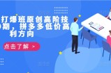 拼多多打爆班原创高阶技术第39期，拼多多低价高利方向