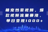 萌宠炒菜视频，爆款视频流量暴涨，单日变现1k
