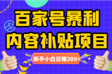 百家号暴利内容补贴项目，图文10元一条，视频30一条，新手小白日赚300+